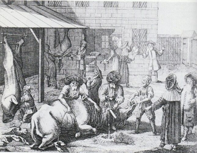 Jewish Ceremonial Slaugtering.Kirchner.1730
